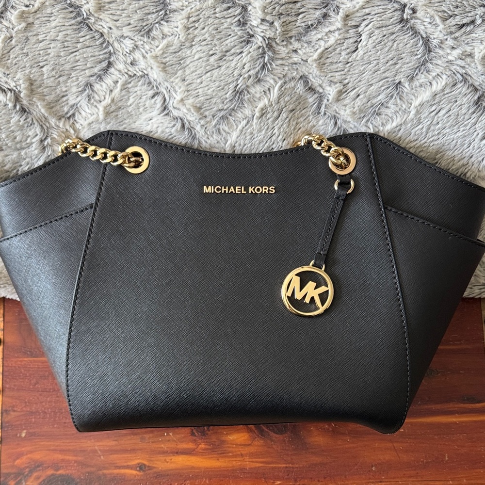 Michael Kors Black Shoulder Bag with Gold Accents